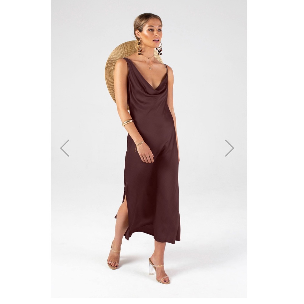 Plum satin midi dress